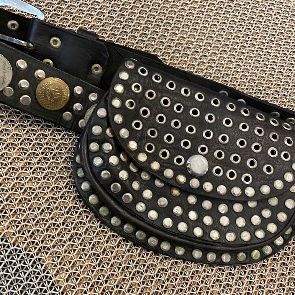 Black studded belt with bag